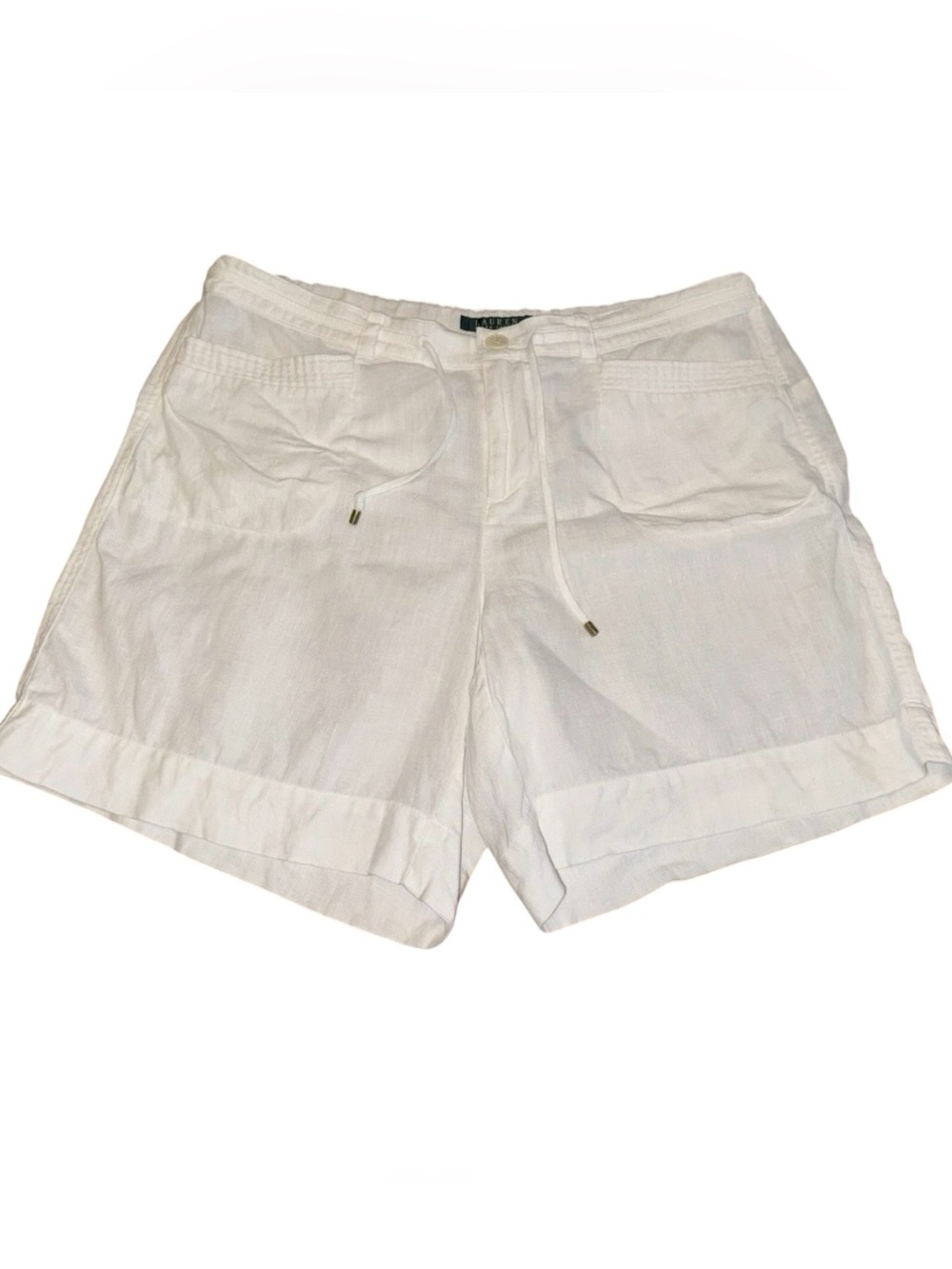 Lauren Ralph Lauren White Pure Linen Shorts 10 Pockets Summer Resort Beach Chic